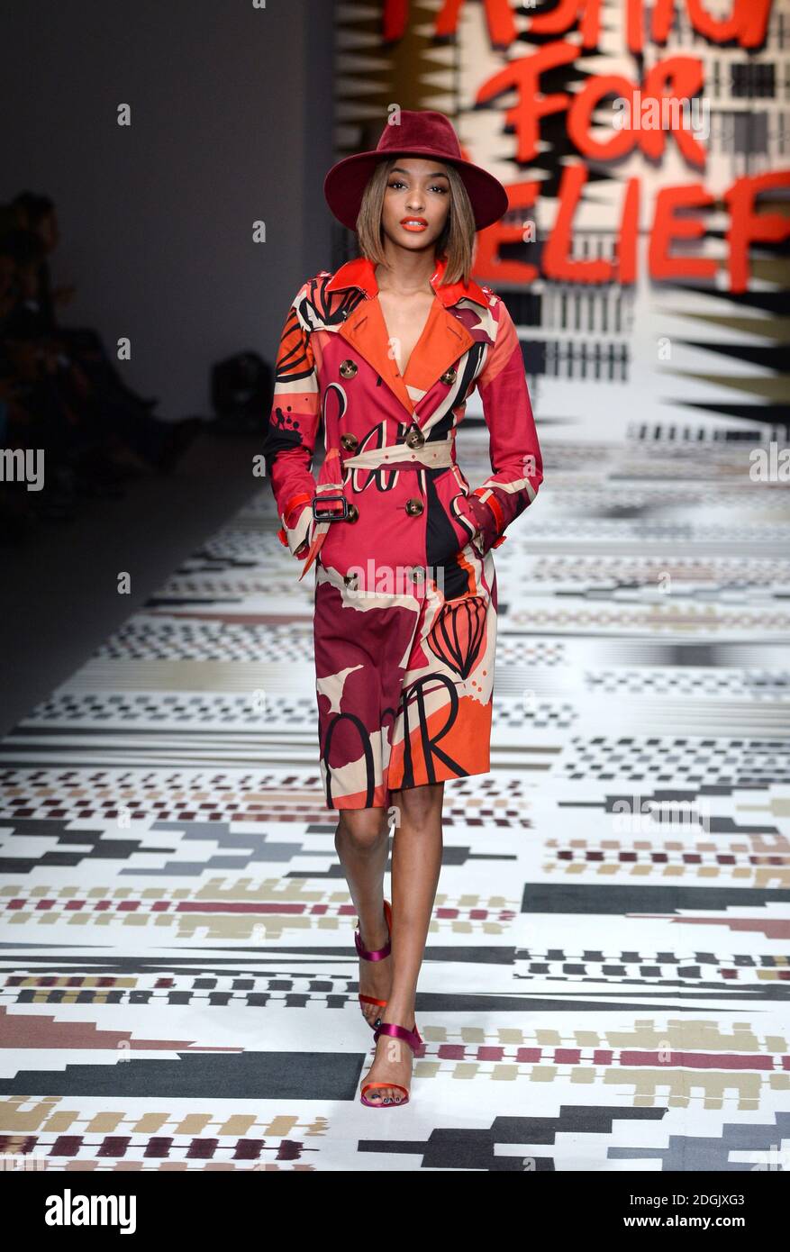 Jourdan Dunn on the catwalk during the Fashion For Relief charity Catwalk 2015 held at Somerset House, home of the British Fashion Council, London Stock Photo