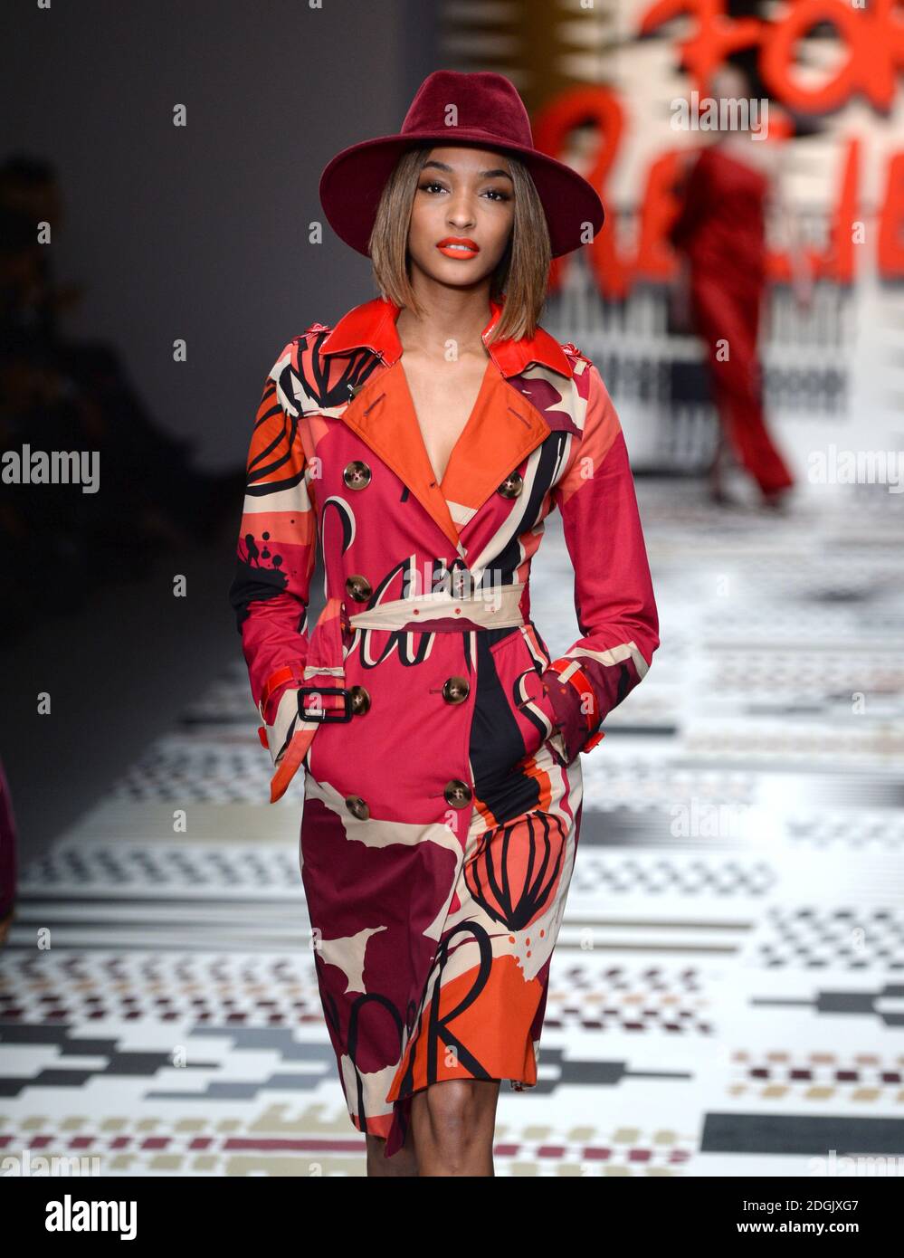 Jourdan Dunn on the catwalk during the Fashion For Relief charity Catwalk 2015 held at Somerset House, home of the British Fashion Council, London Stock Photo