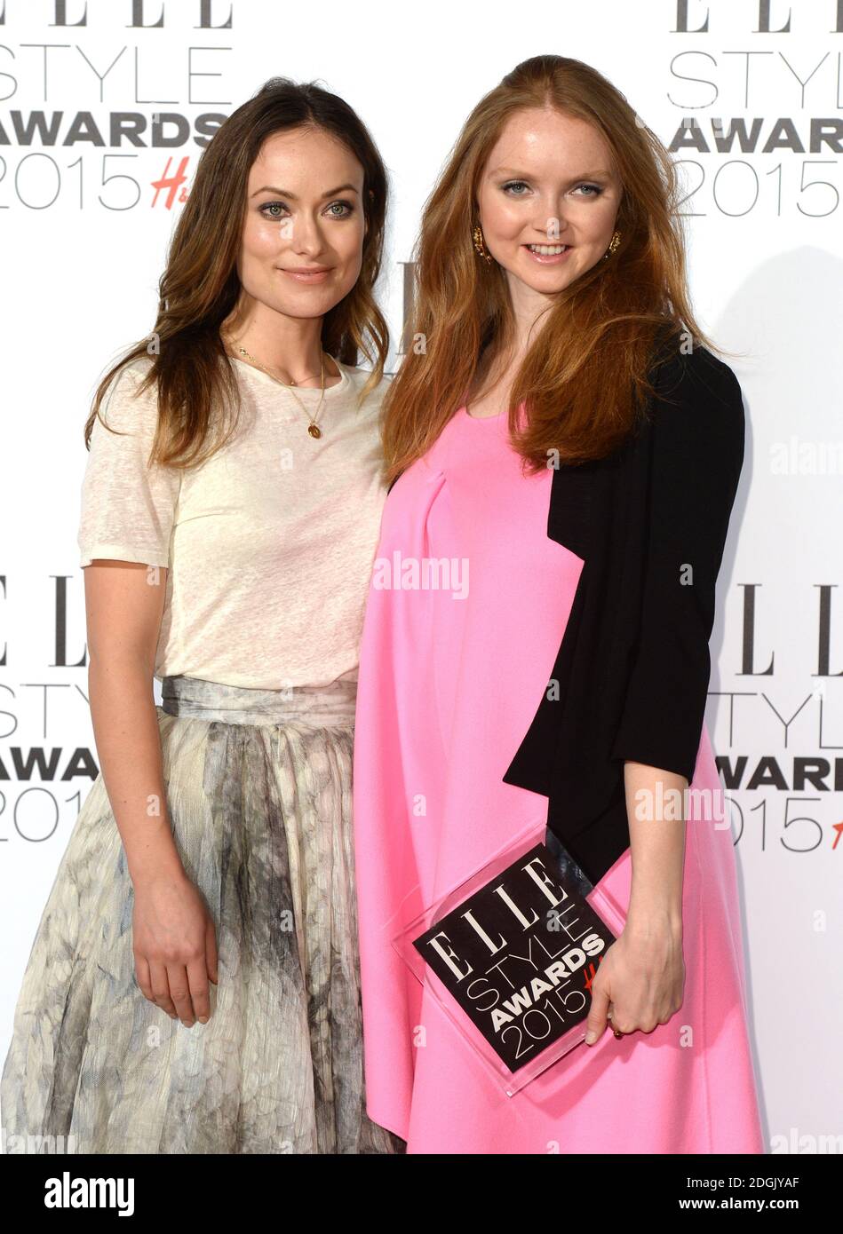 H&M Conscious Award Winner Lily Cole (presented by Olivia Wilde) backstage  at the Elle Style Awards