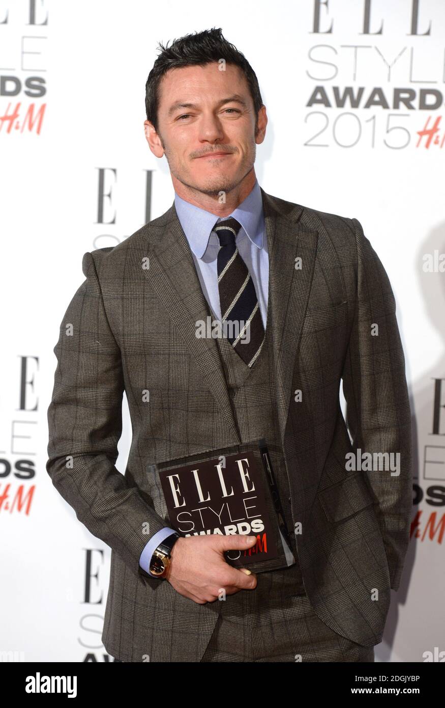 Actor of the Year winner Luke Evans backstage the Elle Style Awards 2015 held at the Sky Garden, The Walkie Talkie Tower on Fenchurch Street, London Stock Photo