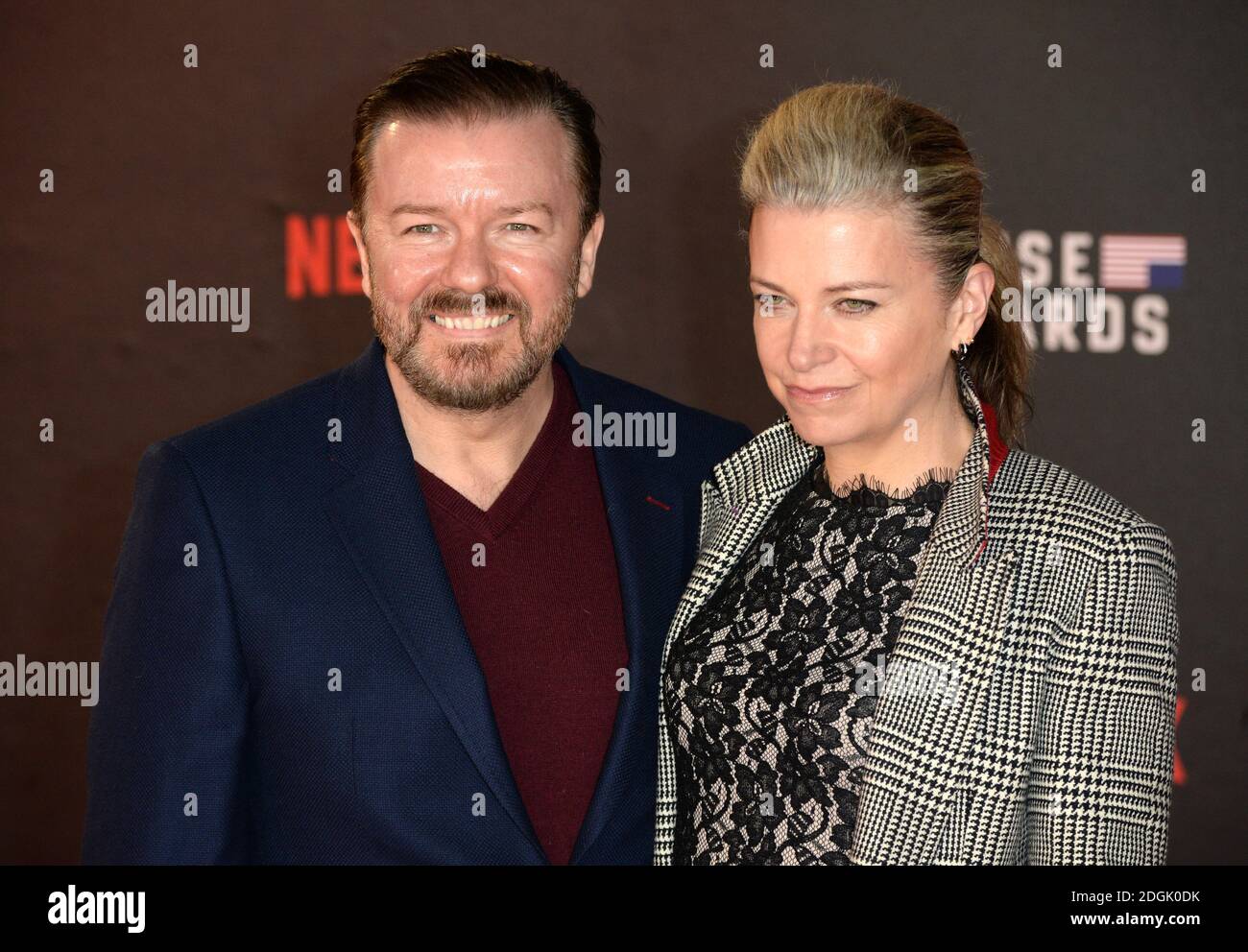 Ricky Gervais and Jane Fallon attending the House Of Cards Season 3