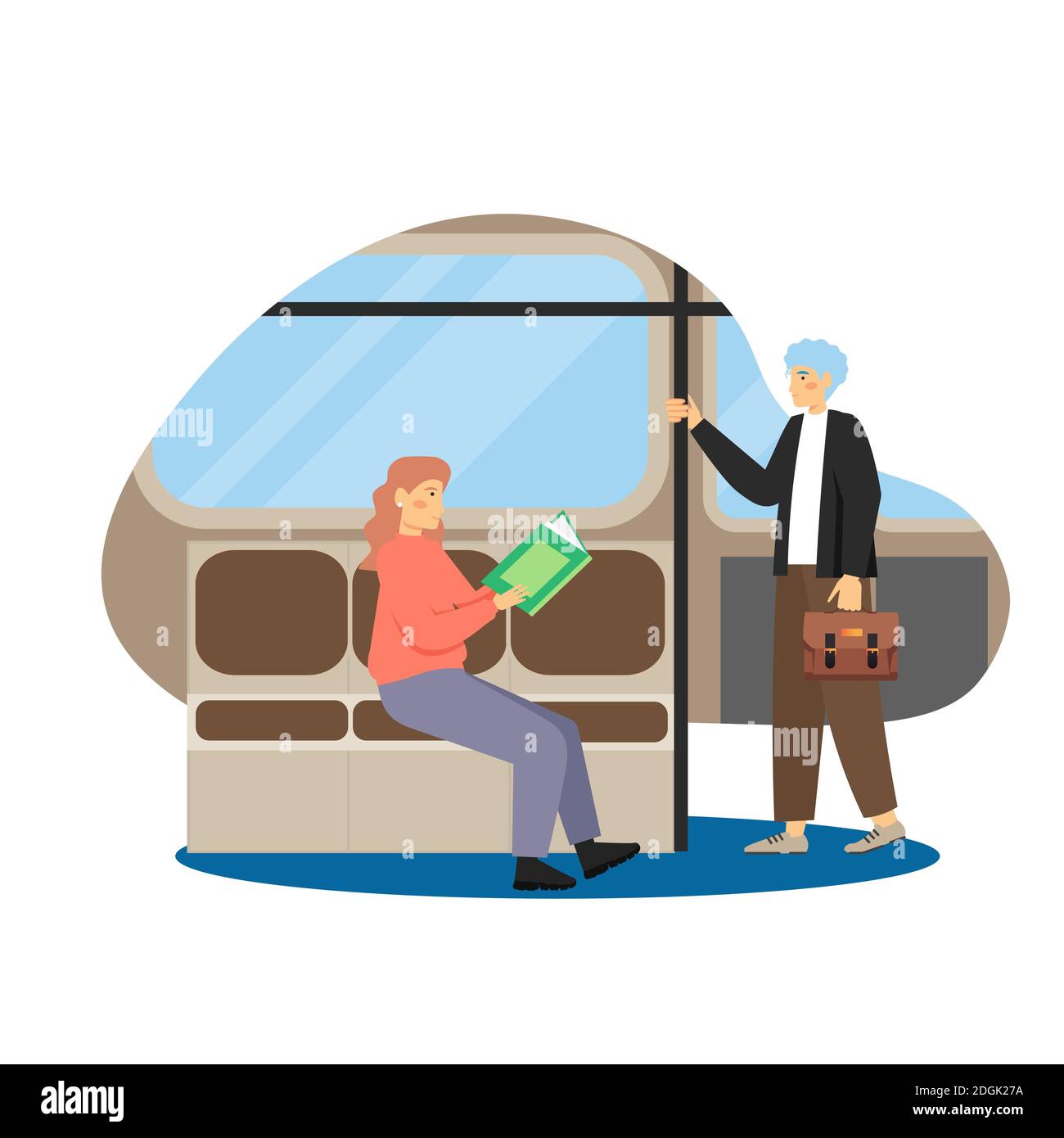 Daily life. Young man and woman commuting to and from work, flat vector ...