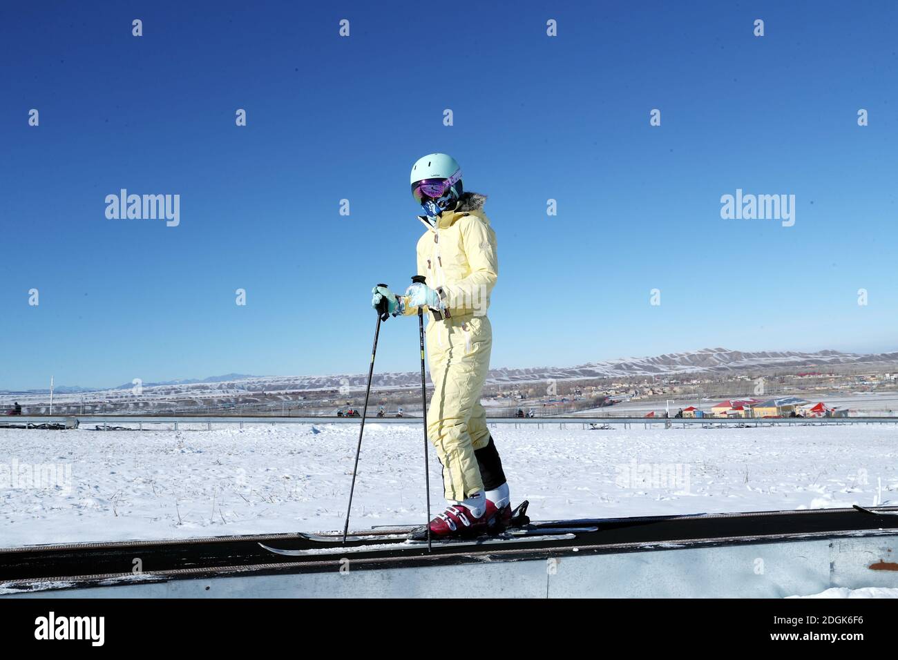 Visitors ski at the Silkroad Resort in Urumqi city, northwest China's Xinjiang Uyghur autonomous region, 21 November 2020. Stock Photo