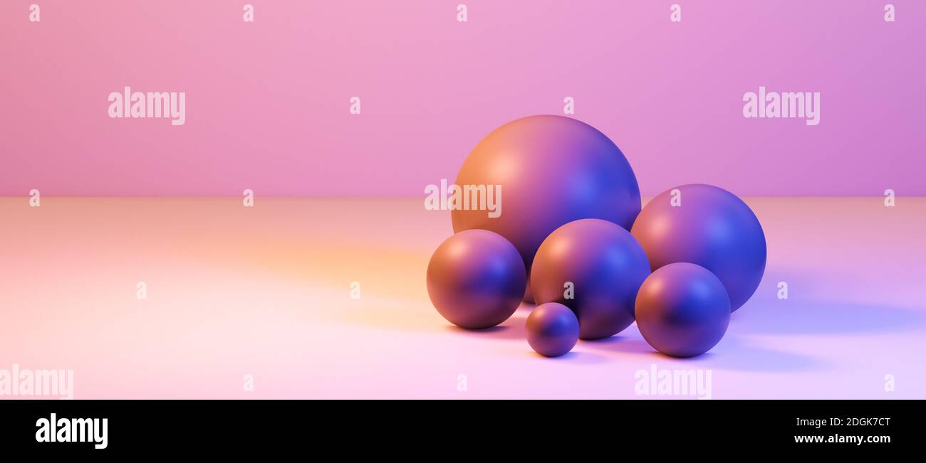 Abstract round spheres, globes or balls in realistic digital studio