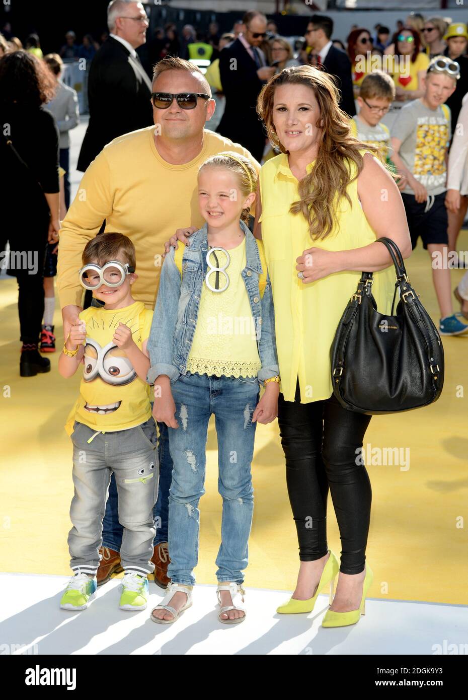 Sam Bailey, Craig Pearson, son Tommy and daughter Brooke attending the Minions UK Film Premiere held at the Odeon cinema Leicester Square, London  (Mandatory Credit: DOUG PETERS/ EMPICS Entertainment) Stock Photo