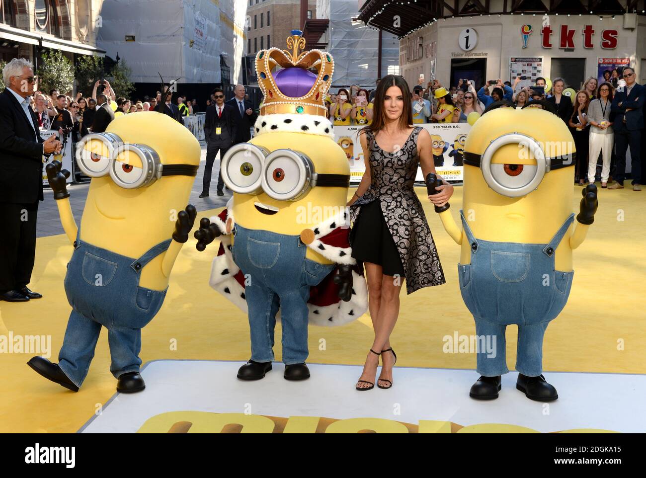 Sandra Bullock with Minions Bob, Kevin and Stuart attending the Minions UK Film Premiere held at the Odeon cinema Leicester Square, London  (Mandatory Credit: DOUG PETERS/ EMPICS Entertainment) Stock Photo