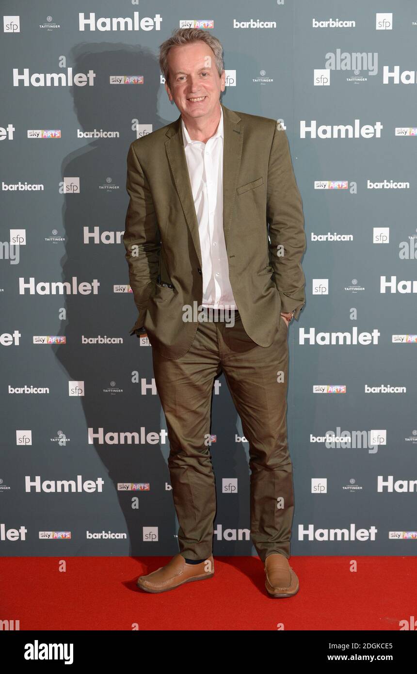 Frank Skinner arriving at the opening night of Hamlet starring Benedict Cumberbatch at the Barbican Theatre, London  Stock Photo