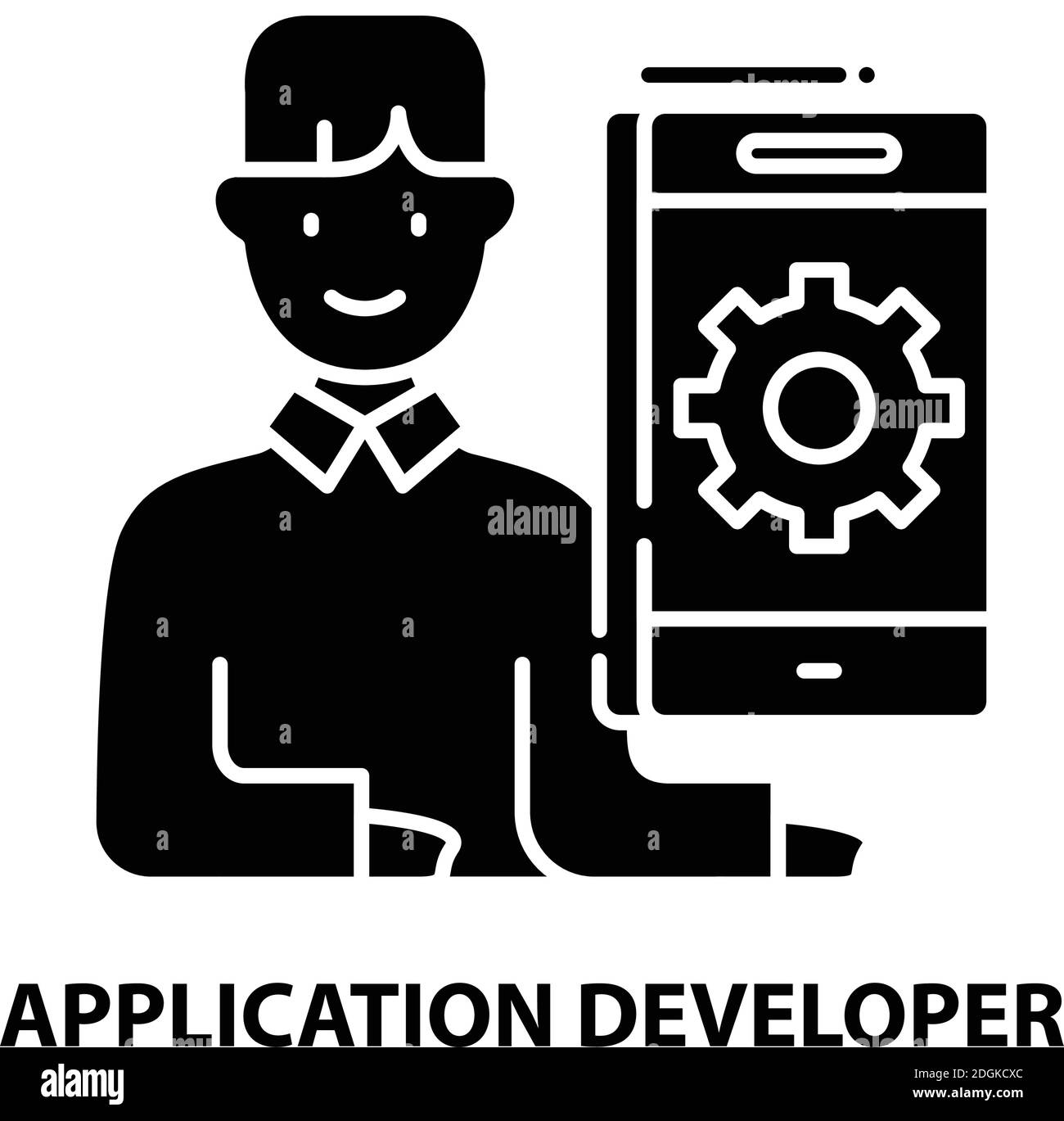application developer icon, black vector sign with editable strokes ...