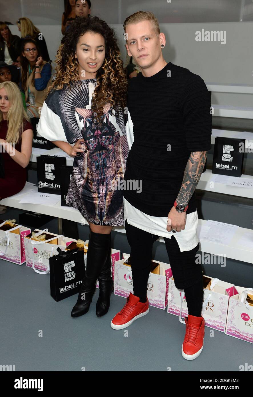 Ella Eyre and boyfriend Lewi Morgan attending the Jean Pierre Braganza Show  at the BFS Showspace in London as part of London Fashion Week Spring/Summer  2016 Stock Photo - Alamy