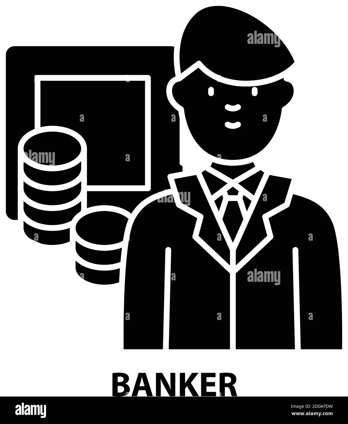 banker icon, black vector sign with editable strokes, concept illustration Stock Vector