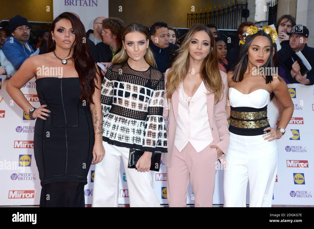 Jesy Nelson, Perrie Edwards, Jade Thirlwall and Jesy Nelson Leigh-Anne  Pinnock of Little Mix arriving for The Pride of Britain Awards 2015, at  Grosvenor House, Park Lane, London. Picture Credit Should Read: