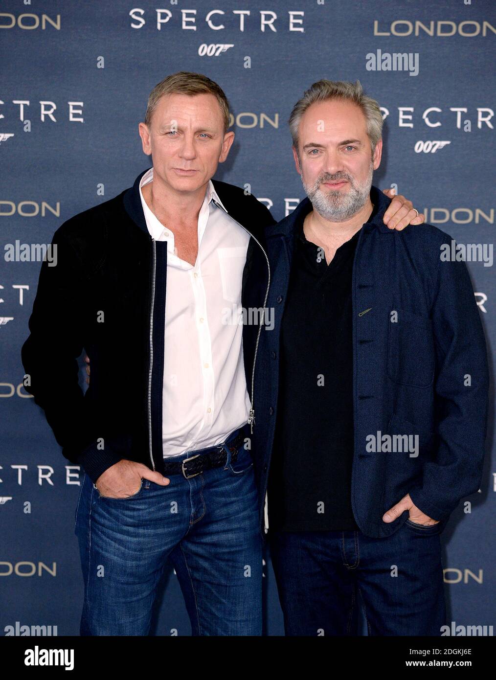 Daniel Craig and Sam Mendes attending the Spectre photocall, held at ...