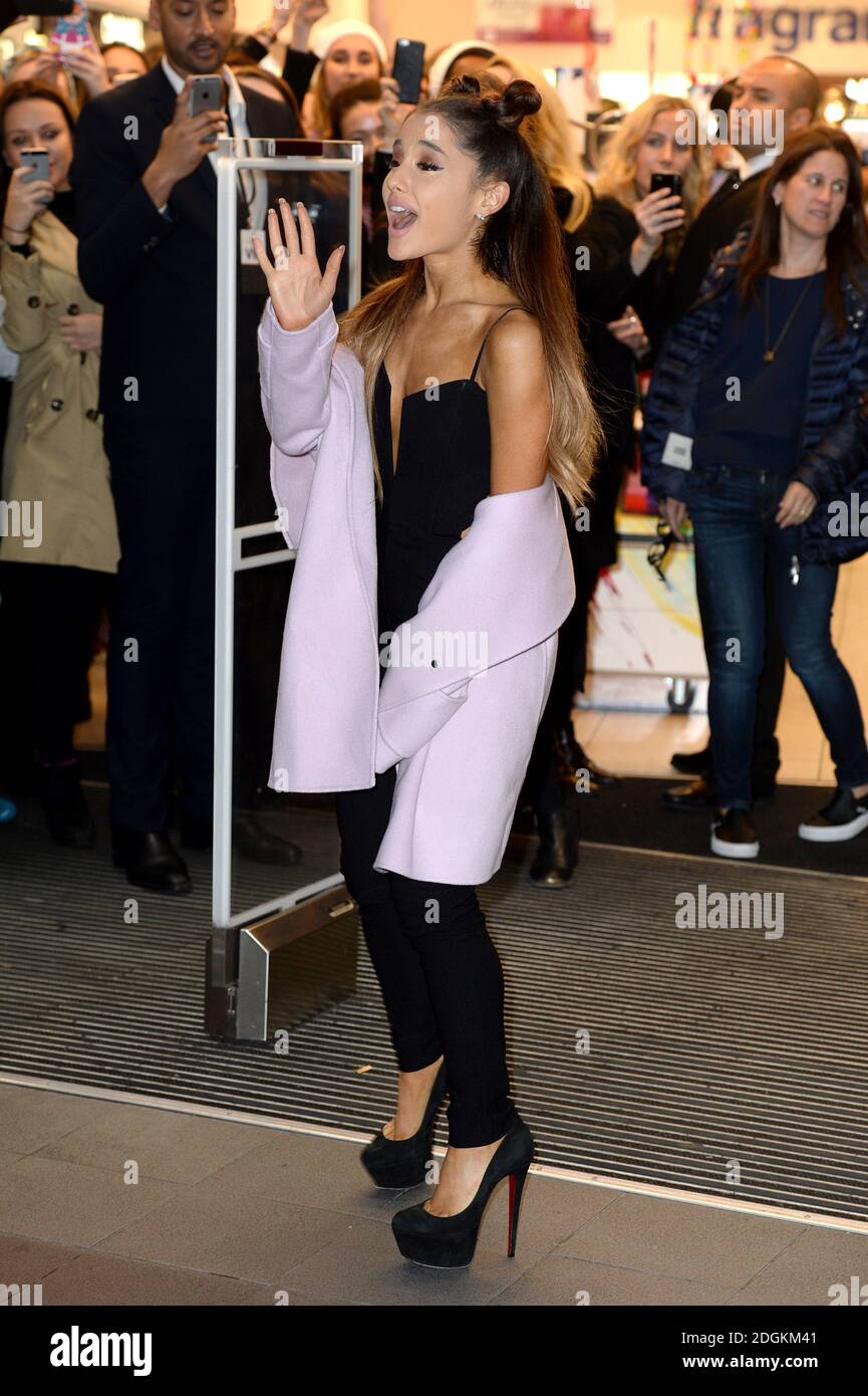 Ariana Grande arriving for her promotional tour for fragrance ARI by Ariana  Grande at Boots Piccadilly Circus, London. Photo credit: Doug Peters/EMPICS  Entertainment Stock Photo - Alamy