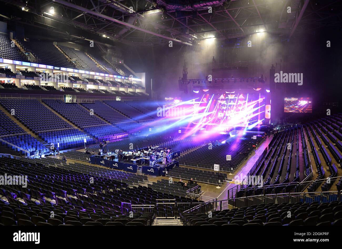 General view of the arena as the lights are tested on stage before the ...