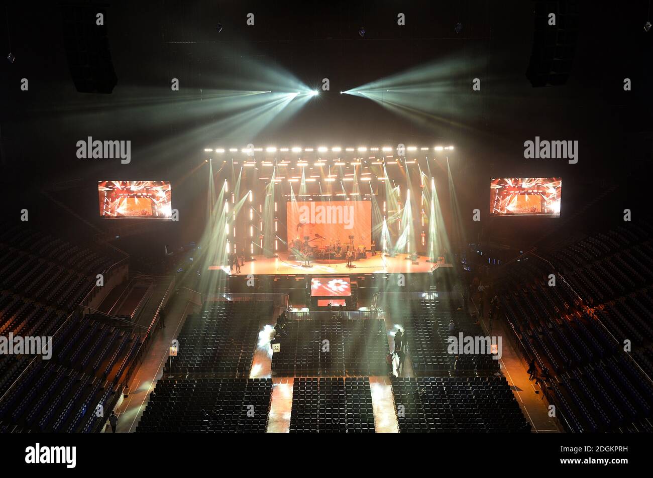 General view of the arena as the lights are tested on stage before the ...