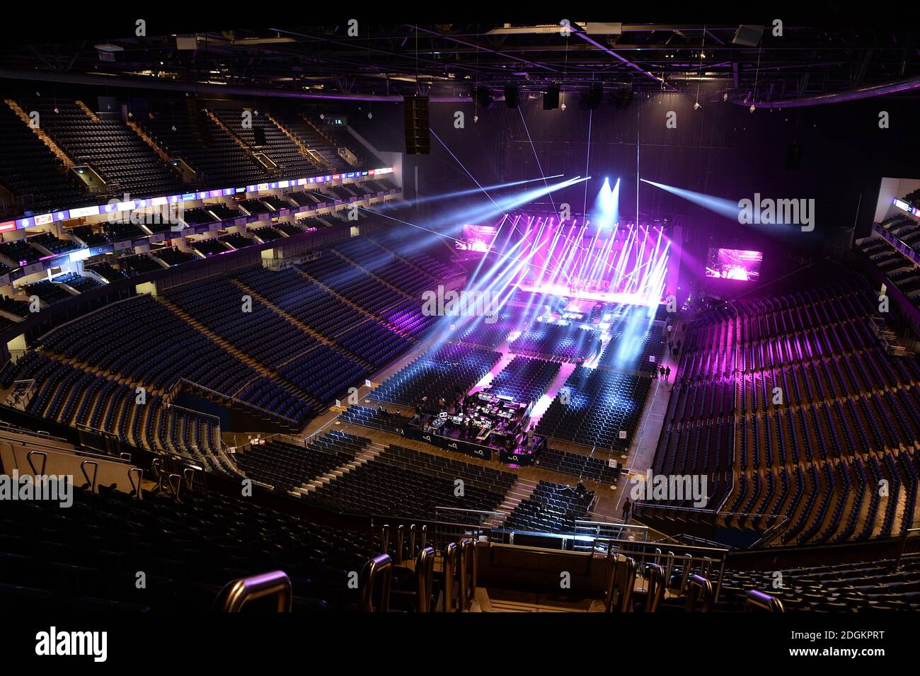 General view of the arena as the lights are tested on stage before the ...