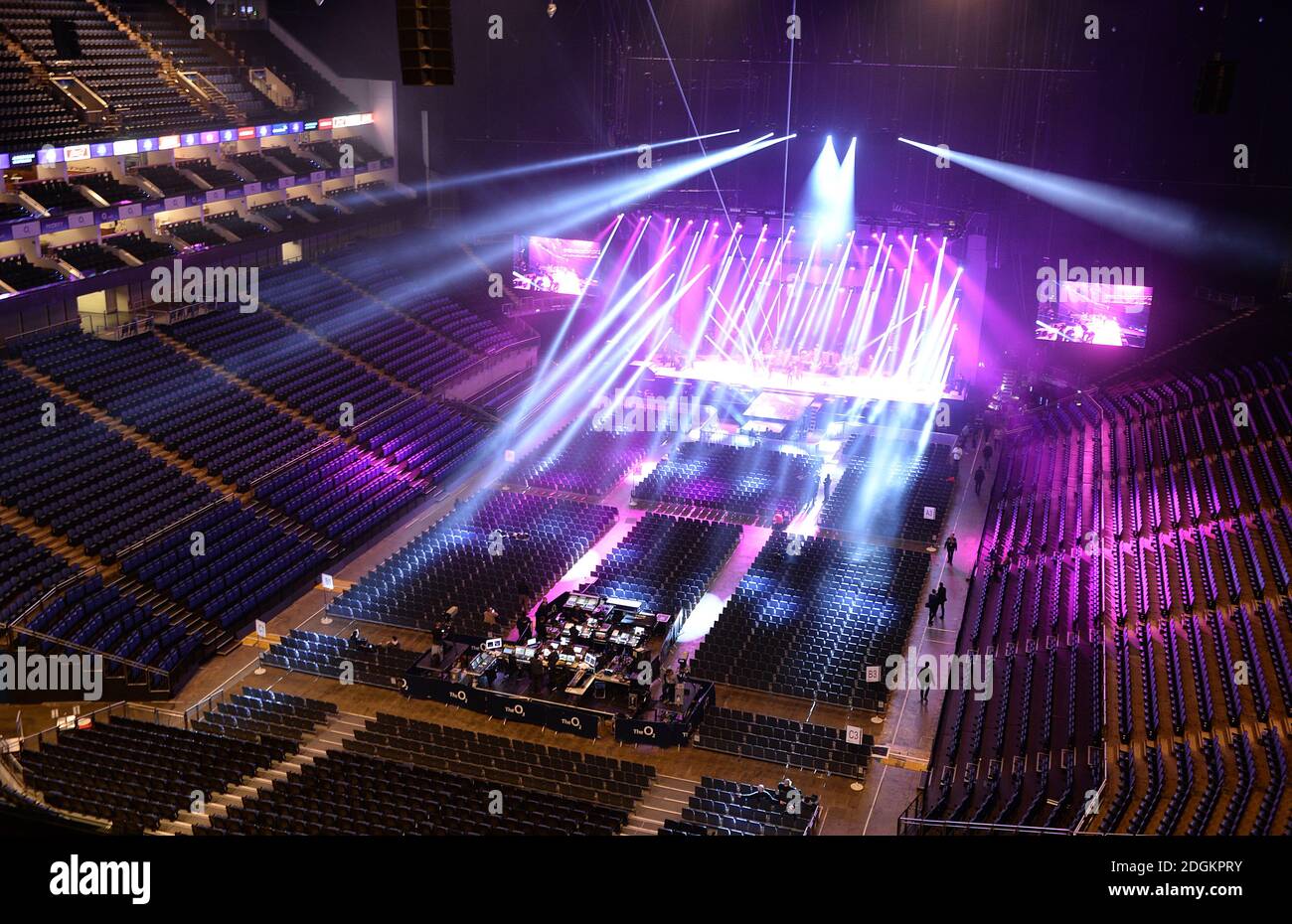 General view of the arena as the lights are tested on stage before the ...
