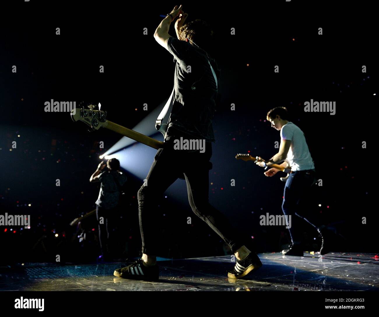 Bradley Simpson Connor Ball And James Mcvey Of The Vamps Perform On Stage During The Capital Fm Jingle Bell Ball 2015 Held At The O2 Arena London Stock Photo Alamy