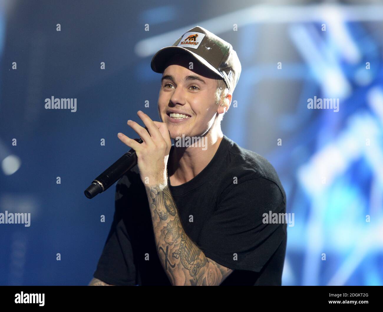 Justin Bieber performs on stage during the Capital FM Jingle Bell Ball 2015  held at The O2 Arena, London. Photo credit should read: Doug Peters EMPICS  Entertainment Stock Photo - Alamy