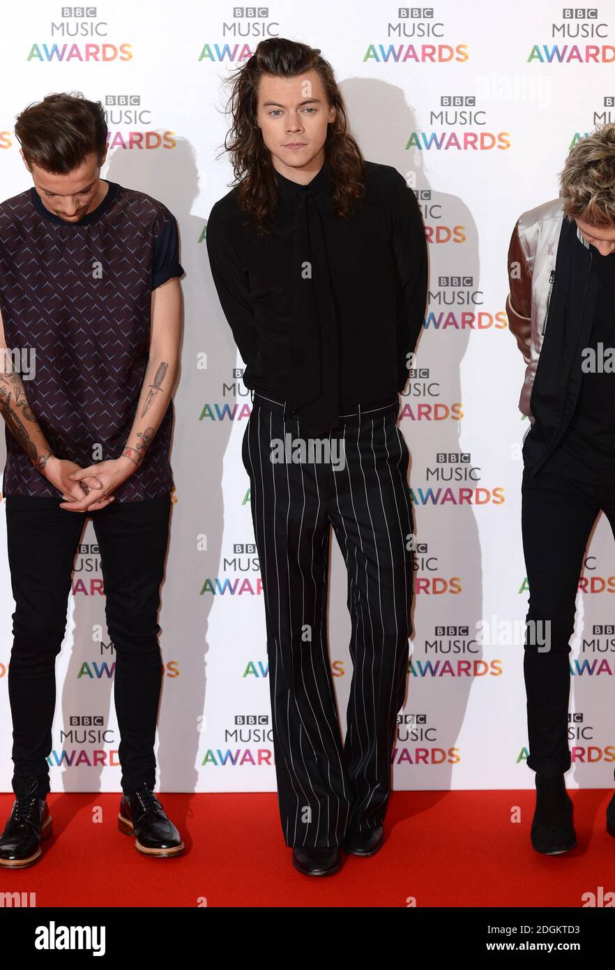 Louis Tomlinson, Harry Styles and Niall Horan of One Direction arriving at  the BBC Music Awards 2015, Genting Arena, Birmingham. Photo credit should  read: Doug Peters EMPICS Entertainment Stock Photo - Alamy