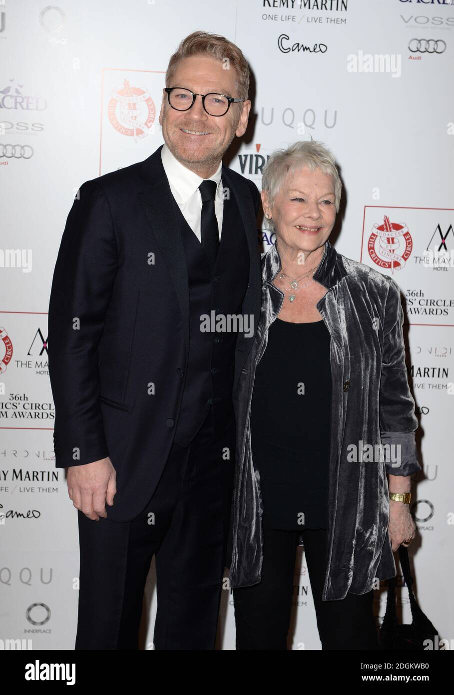 Kenneth Branagh and Dame Judi Dench arriving at the Critics Circle Film Awards 2016, the May Fair Hotel, London. Stock Photo