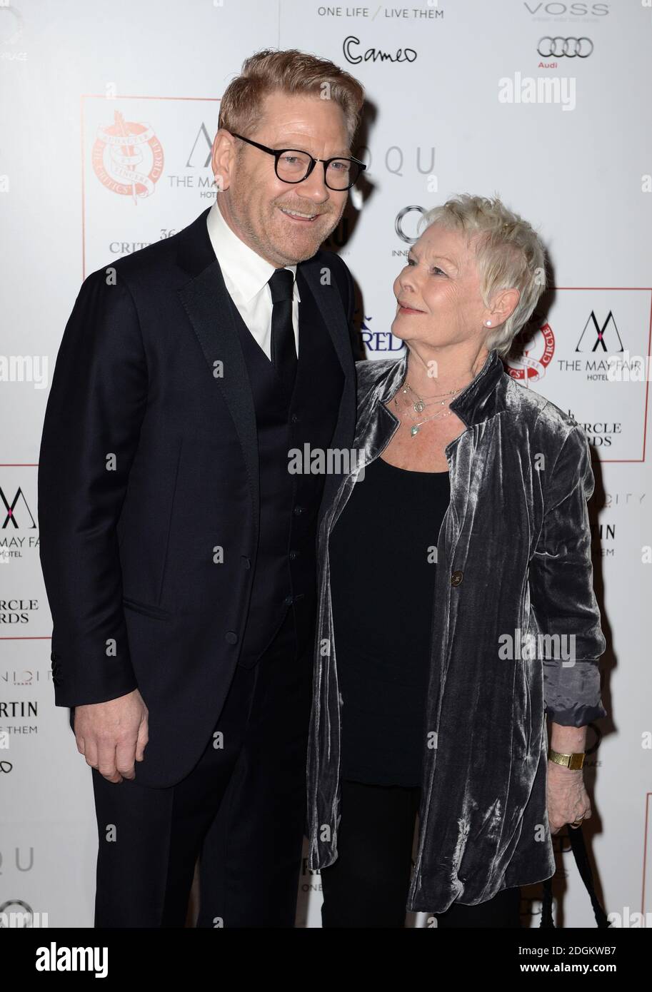 Kenneth Branagh and Dame Judi Dench arriving at the Critics Circle Film Awards 2016, the May Fair Hotel, London. Stock Photo