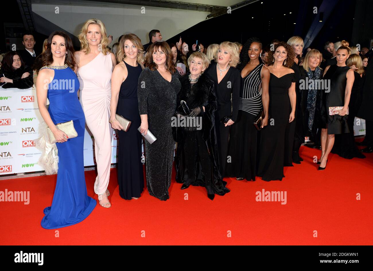 Loose Women's Andrea McLean, Penny Lancaster, Kaye Adams, Coleen Nolan, Gloria Hunniford, Sherrie Hewson, Jamelia, Nadia Sawalha, Jane Moore, Linda Robson and Katie Price attending the National Television Awards 2016 at the O2 Arena, London. Stock Photo