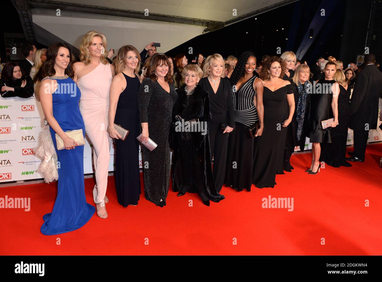 Loose Women's Andrea McLean, Penny Lancaster, Kaye Adams, Coleen Nolan, Gloria Hunniford, Sherrie Hewson, Jamelia, Nadia Sawalha, Jane Moore, Linda Robson and Katie Price attending the National Television Awards 2016 at the O2 Arena, London. Stock Photo