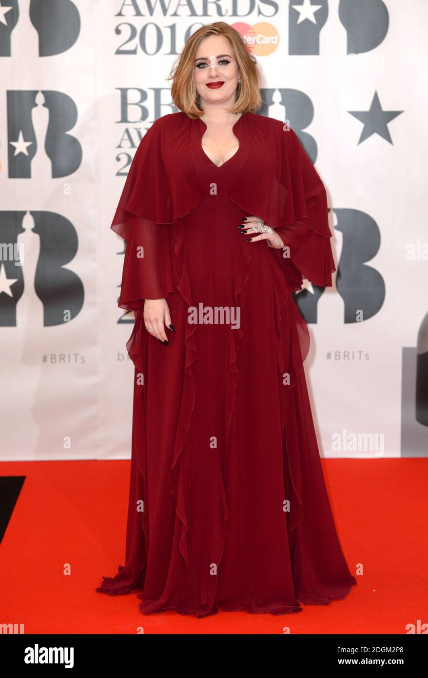 Adele arriving for the 2016 Brit Awards at the O2 Arena, London. Credit: Doug Peters/ EMPICS Entertainment Stock Photo