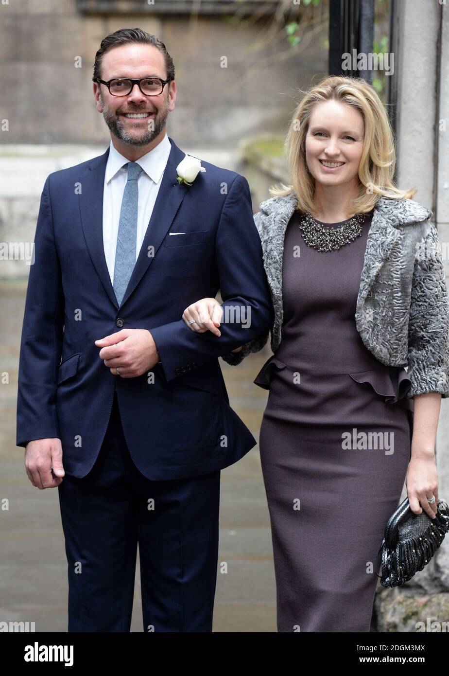 James Murdoch and wife Kathryn Hufschmid Murdoch attending the Rupert Murdoch and Jerry Hall Wedding Blessing at St Brides Church, Fleet St, London Stock Photo