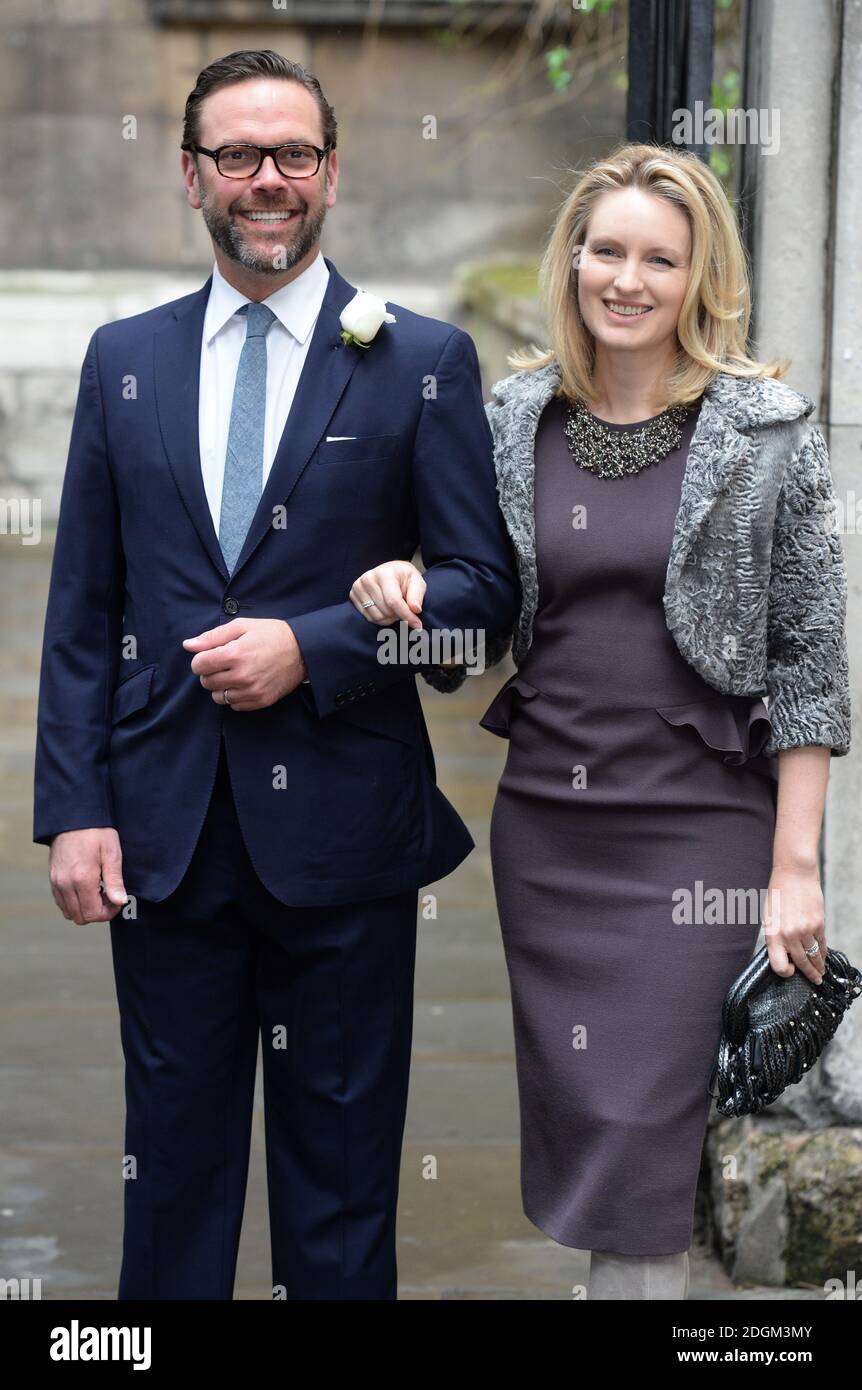 James Murdoch and wife Kathryn Hufschmid Murdoch attending the Rupert Murdoch and Jerry Hall Wedding Blessing at St Brides Church, Fleet St, London Stock Photo