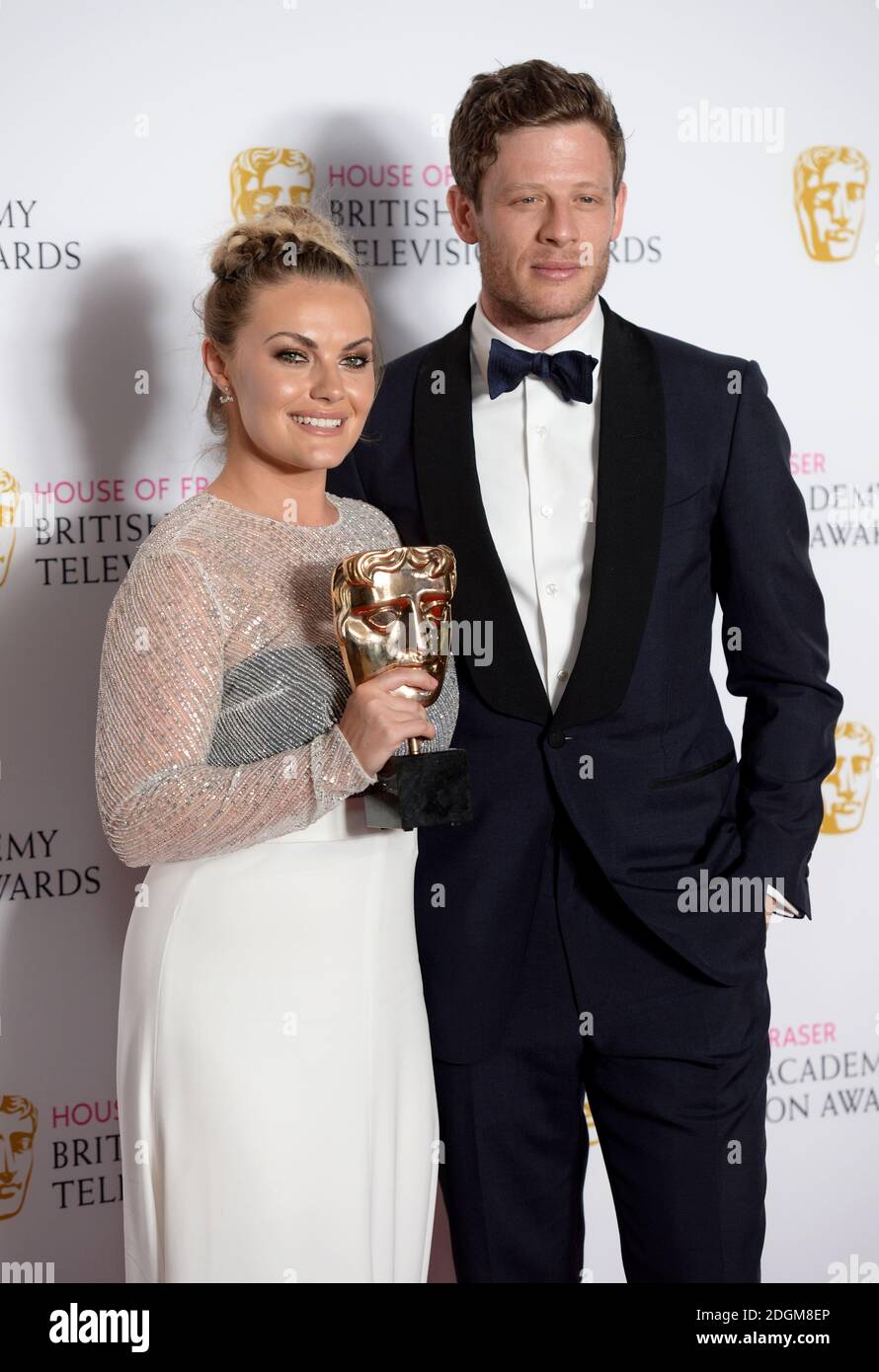 Chanel Cresswell with the Best Supporting Actress award for This Is England '90 alongside James Norton in the press room the House of Fraser BAFTA TV Awards 2016 at the Royal Festival Hall, Southbank, London. Stock Photo