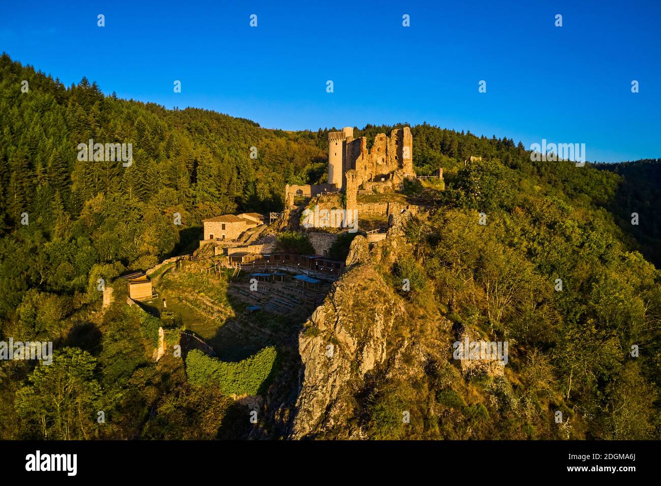 France, Haute-Loire (43), Bas-en-Basset, Rochebaron castle, Loire valley,  (aerial view Stock Photo - Alamy
