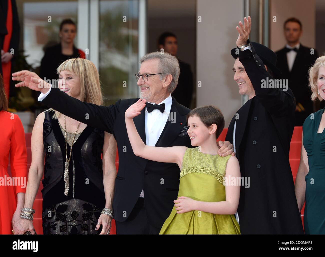 Steven Spielberg, Ruby Barnhill and Mark Rylance attending The BFG premiere, held at the Palais De Festival. Part of the 69th Cannes Film Festival in France. Stock Photo
