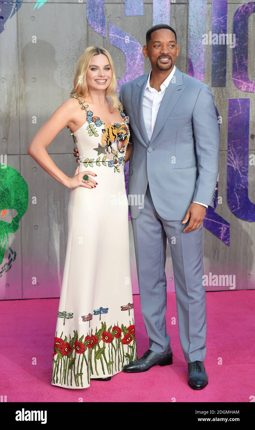 Margot Robbie and Will Smith attending the European Premiere of Suicide Squad held at ODEON Leicester Square, London. Photo credit should read Doug Peters/EMPICS Entertainment. Stock Photo