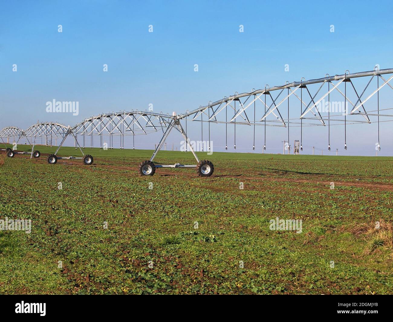 Irrigation system on wheels on the field Stock Photo Alamy