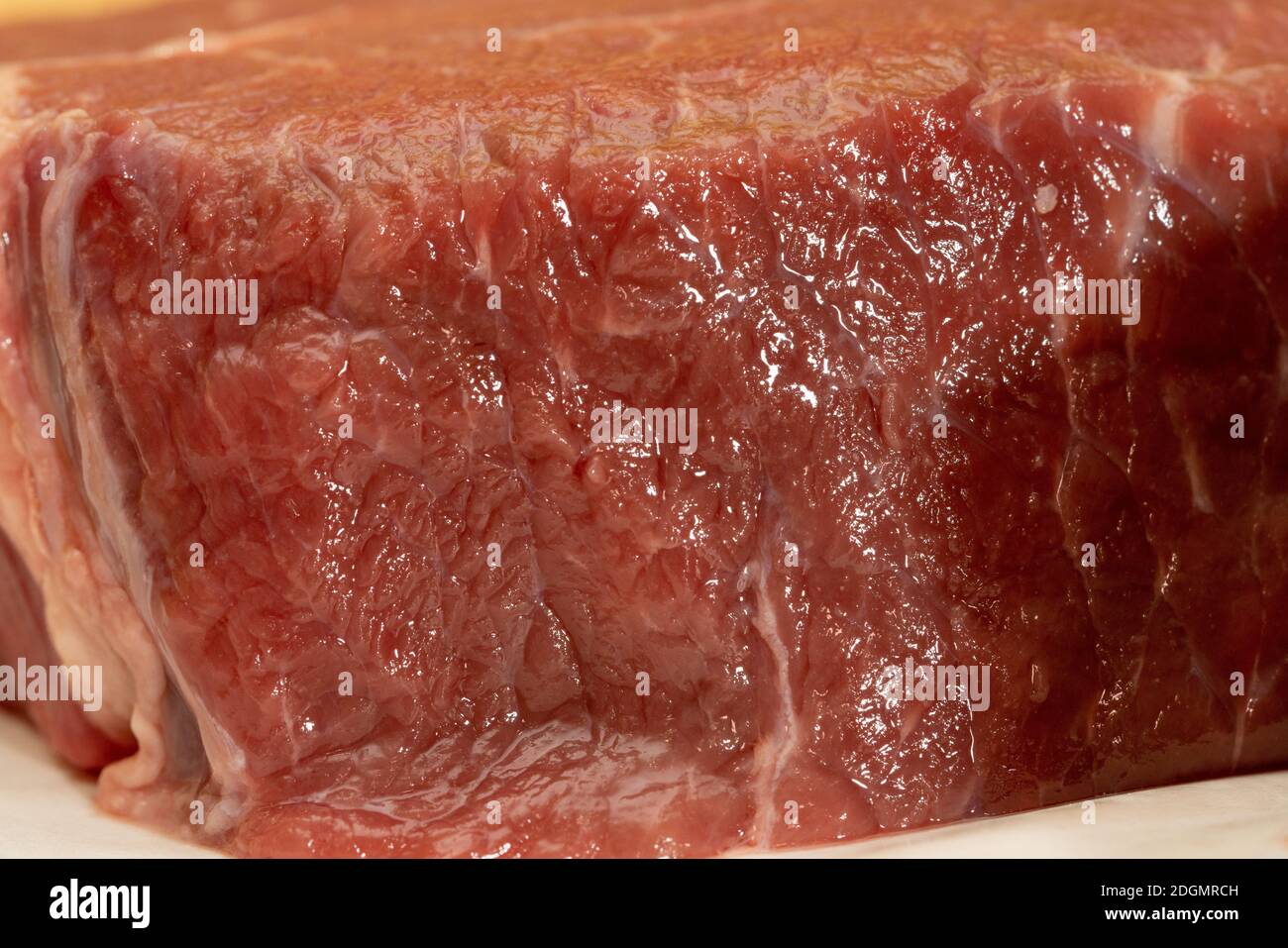Fresh raw red meat texture closeup, marbled meat Stock Photo