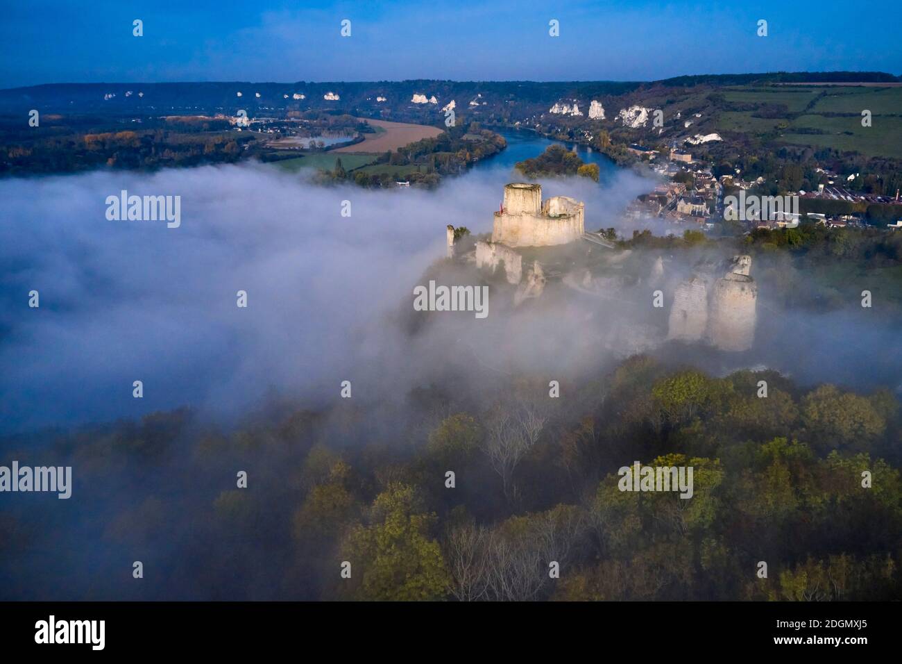 France, Eure (27), Les Andelys, Château Gaillard, 12th century fortress built by Richard Coeur de Lion above a loop of the Seine Stock Photo