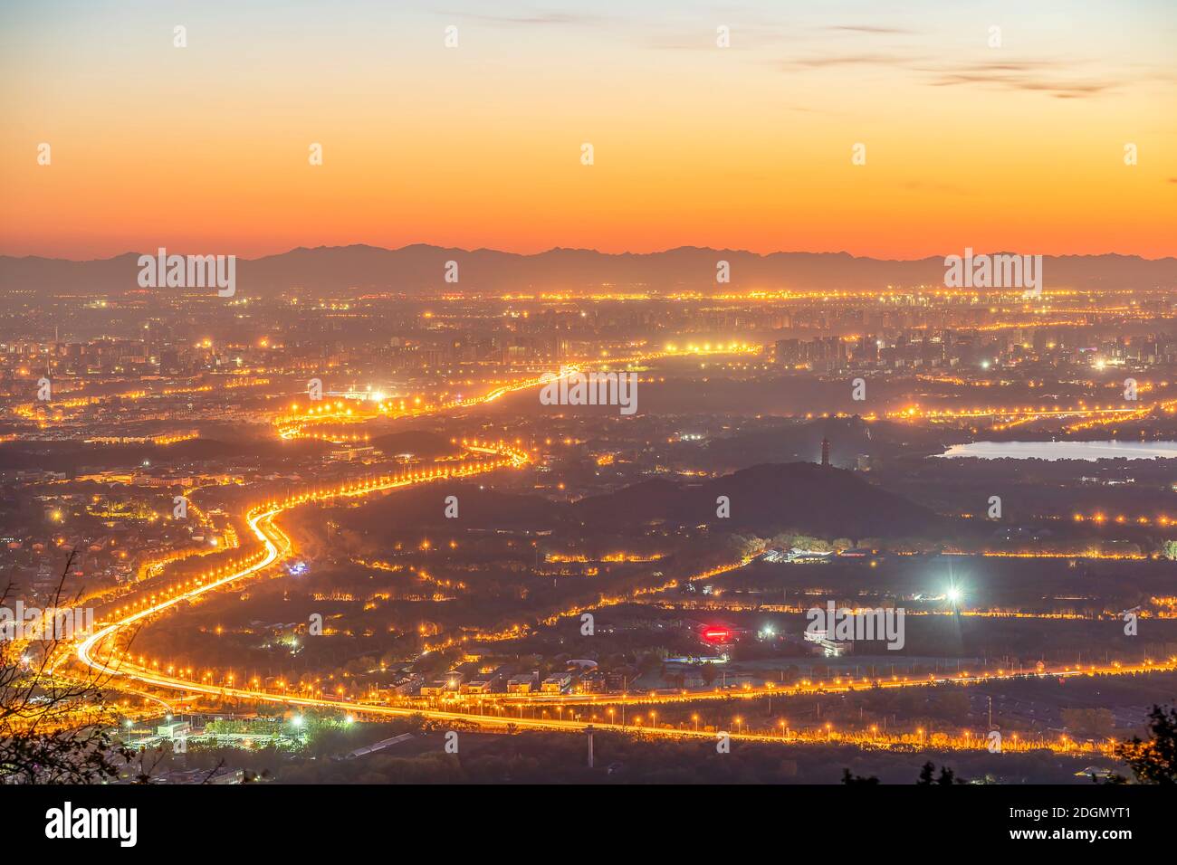 --FILE--An aerial view of sunrise and morning glow observed from the Western Hill in Beijing, China, 28 October 2020. *** Local Caption *** fachaoshi Stock Photo