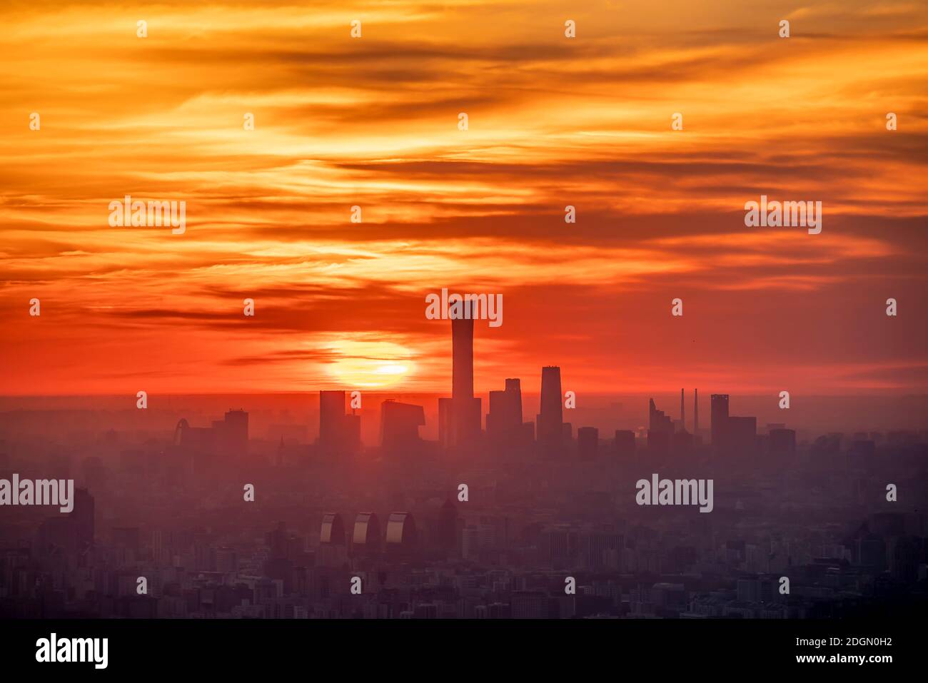 --FILE--An aerial view of sunrise and morning glow observed from the Western Hill in Beijing, China, 28 October 2020. *** Local Caption *** fachaoshi Stock Photo