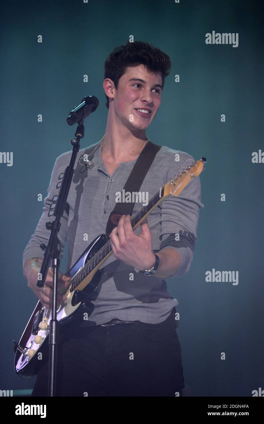 Shawn Mendes on stage at the Capital FM Jingle Bell Ball 2016 with Coca ...