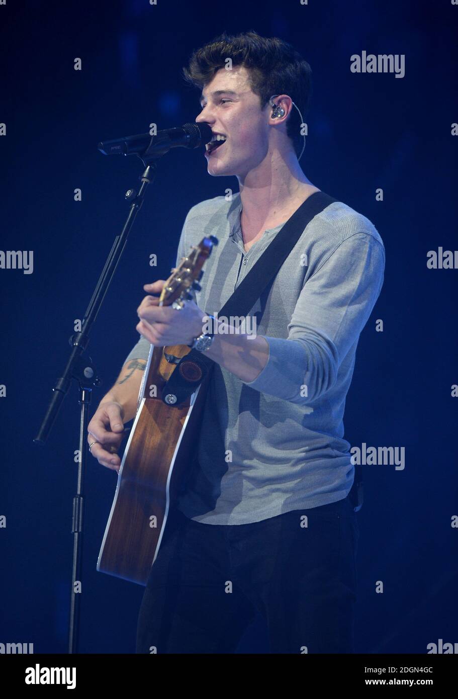 Shawn Mendes on stage at the Capital FM Jingle Bell Ball 2016 with Coca ...