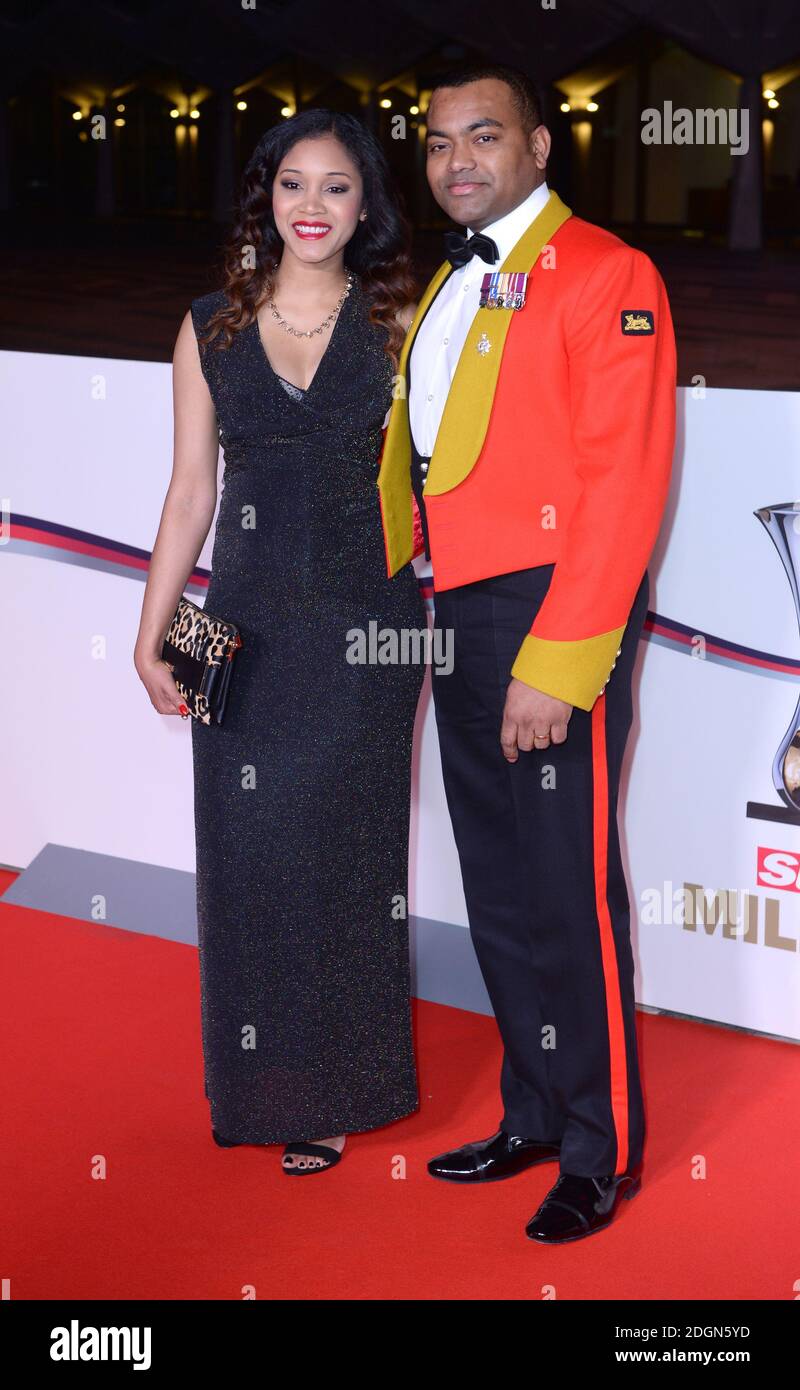 Johnson Beharry and wife Mallissa arriving at The Millies 2016, Guildhall, London. Picture Credit Should Read: Doug Peters/EMPICS Entertainment Stock Photo