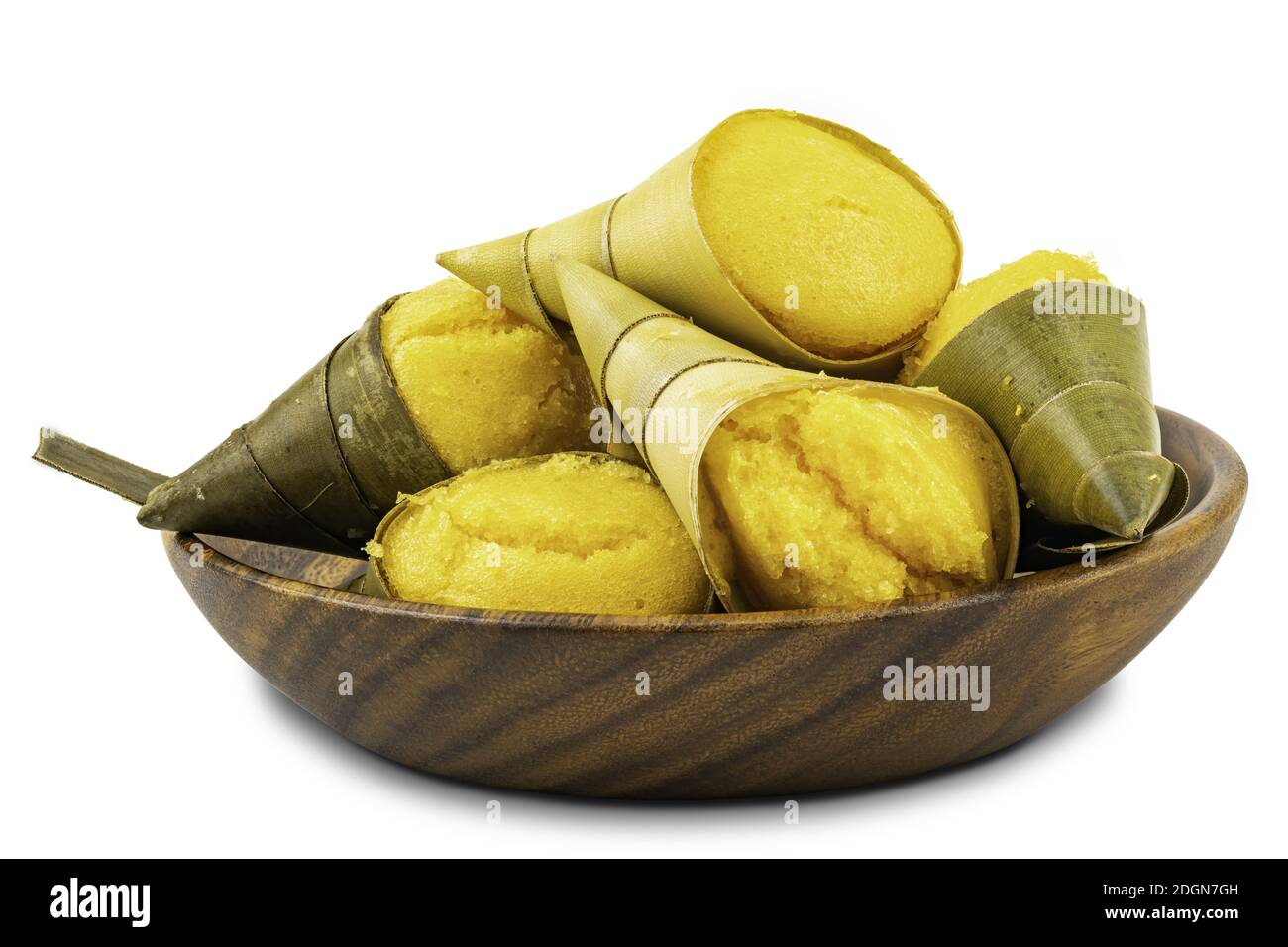 Pile of Toddy Palm Cake or Kanom Tarn, the local Thai dessert in wooden bowl Stock Photo