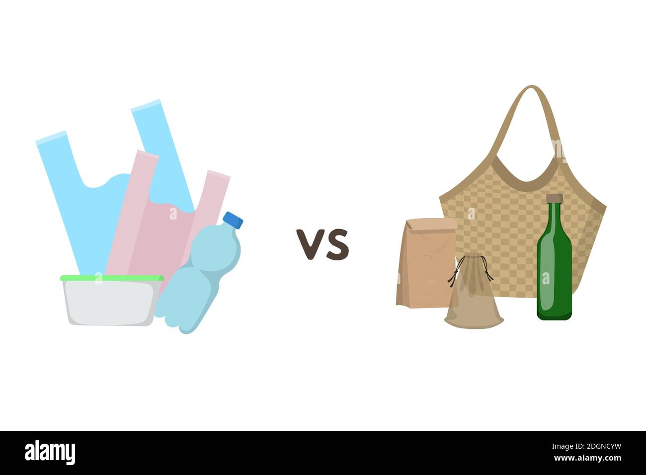 Plastic container vs eco friendly paper packaging, straw and textile