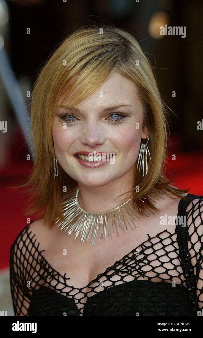 Sinead Quinn from Fame Academy arriving at the Brit Awards 2003 in at Earls Court, London. Headshot, earrings, necklace, make-up.  Â©Doug Peters/allaction.co.uk  Stock Photo