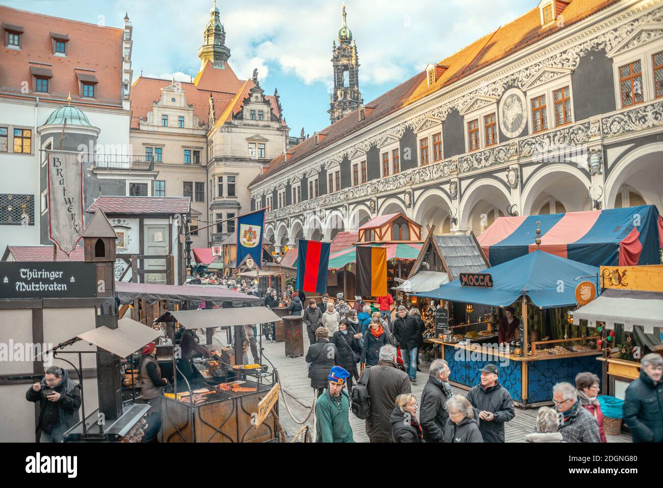 Medieval Christmas market at the Dresden castle, Saxony, Germany Stock Photo
