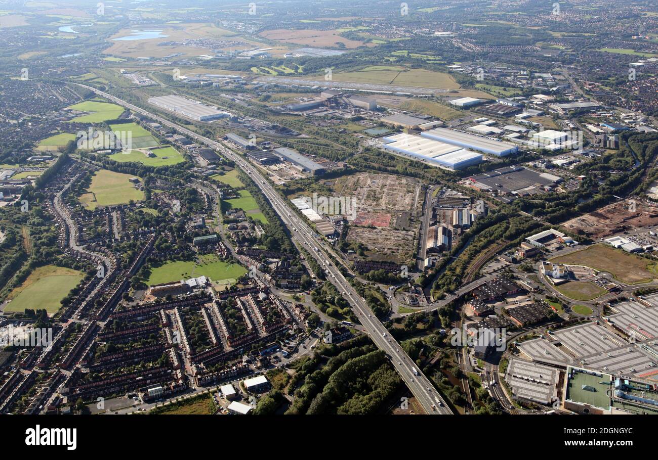 aerial view of industry and Sheffield Business Park & now closed