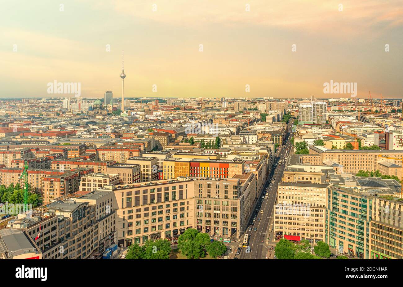 City view of Berlin and Leipziger Strasse seen from the panorama point on Potsdamer Platz, Germany Stock Photo