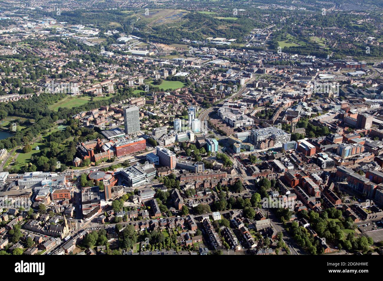 aerial view of Sheffield University City Campus & Sheffield Children's NHS Foundation Trust Hospital Stock Photo